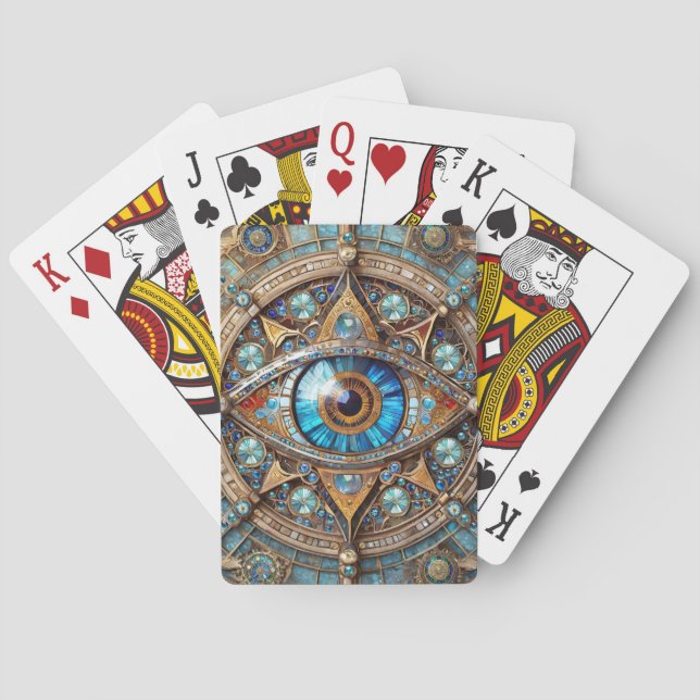 Tredje öga - Turkos Blå Guld Mandala Casinokort (Baksidan)