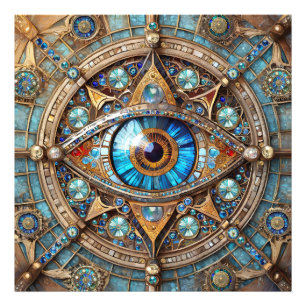 Tredje öga - Turkos Blå Guld Mandala Fototryck