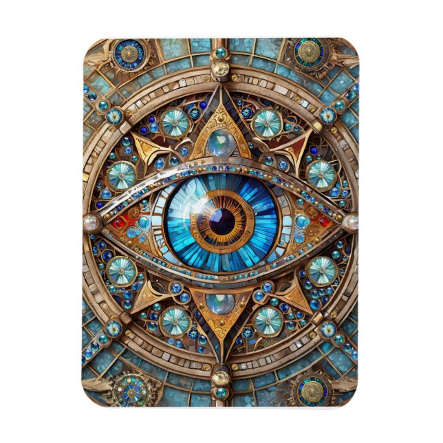 Tredje Öga - Turkos Blå Guld Mandala Magnet (Vertikal)