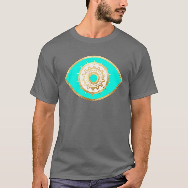 Tredje Öga-turkos och Guld Glitter-titta T Shirt (Framsida)