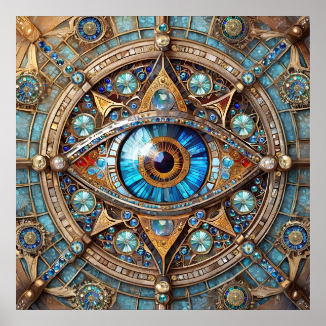 Tredje Öga - Turquise Blue Guld Mandala Poster (Framsidan)