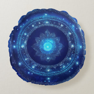 Tredje Ögon Chakra Blå Mandala Meditation Rund Kudde