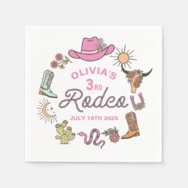 Tredje Rodeo Rosa Western Cowboy 3-årsdag Pappersservett