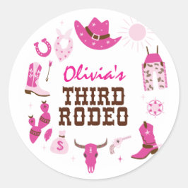 Tredje Rodeo Rosa Western Cowboy 3-årsdag Runt Klistermärke