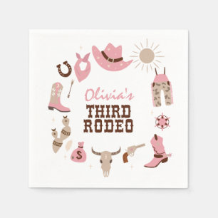 Tredje rodeo Rosa Western Cowboy 3:e födelsedagen Pappersservett