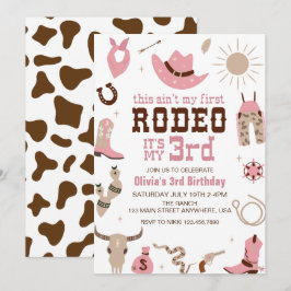 Tredje Rodeo Western Cowgirl 3-års födelsedag Inbjudningar