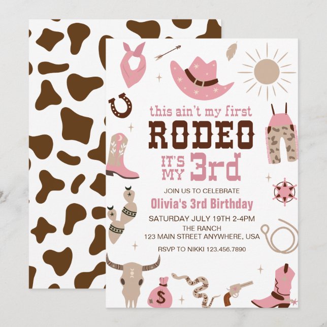 Tredje rodeo Western Cowgirl 3:e födelsedagen Inbjudningar (Fram/baksida)