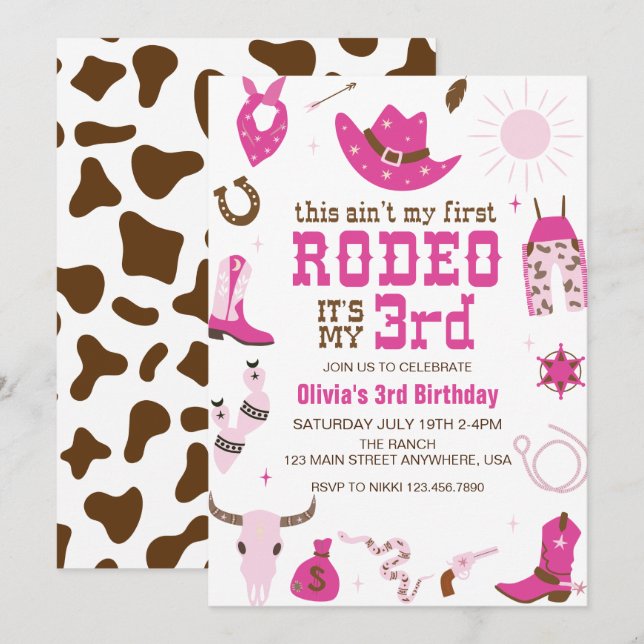 Tredje rodeo Western Cowgirl 3:e födelsedagen Inbjudningar (Fram/baksida)
