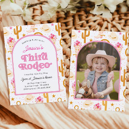 Tredje Rodeo Western Cowgirl Foto 3-årsdag Inbjudningar
