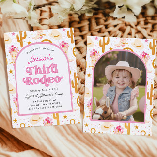 Tredje Rodeo Western Cowgirl Foto 3-årsdag Inbjudningar