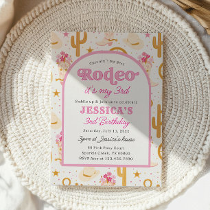 Tredje Rodeo Wild West Cowgirl Rosa 3-års Födelsed Inbjudningar
