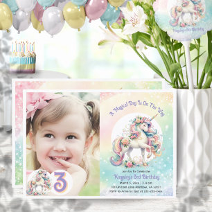 Tredje tredjedels Födelsedagsfesten Unicorn Pastel Inbjudningar