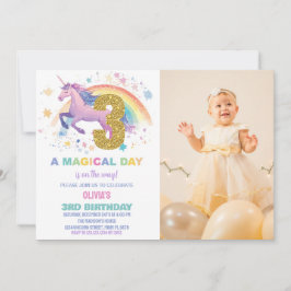 Tredje Unicorn Birthday-inbjudan med foto Inbjudningar