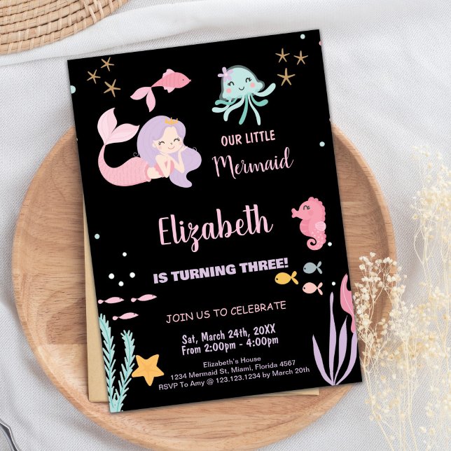 Tredje vår lilla Sjöjungfru-inbjudan på födelsedag Inbjudningar (3rd Our Little Mermaid Birthday Invitations)