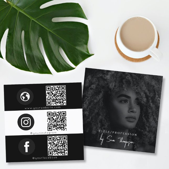 Tredubbel ikon QR-kod Foto Business Social Media Fyrkantigt Visitkort (Triple Icon QR Code Photo Business Social Media Square Business Card)