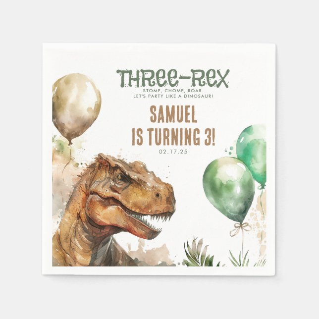 Tredubbel-Rex - Tyronasaurus Dinosaur-Födelsedagsf Pappersservett (Framsidan)