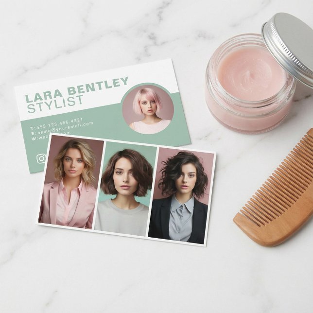 Tredubbla fotostilist social-media, profilfoto visitkort (Triple photo stylist social media, profile photo business card.)