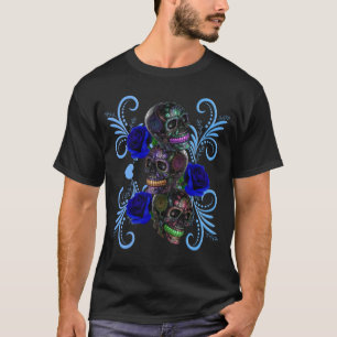 Tredubbla svarta Döskallar i Day of the dead med b T Shirt