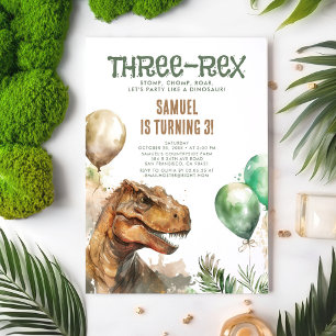 Tredubbla - Tyronasaurus Dinosaur Boy Birthday Inbjudningar