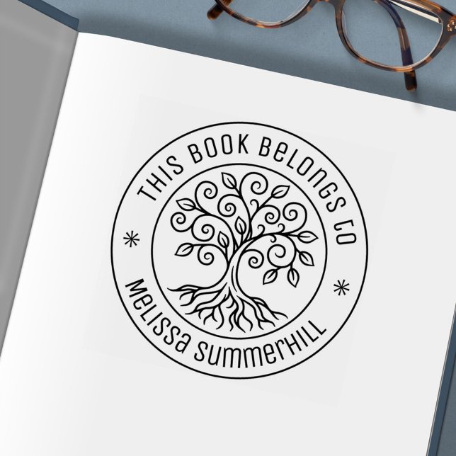 Tree Bookplate Round Självfärgande Stämpel (Skapare uppladdad)