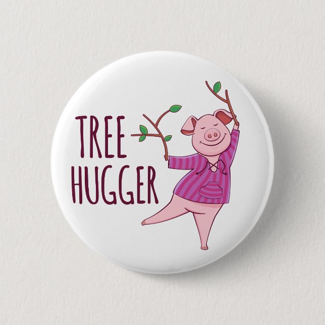 Tree hugger Cute Hippy Gris Badge Knapp (Framsida)