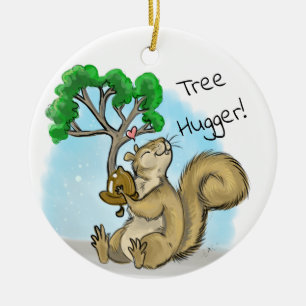 Tree hugger! ekorre julgransprydnad keramik
