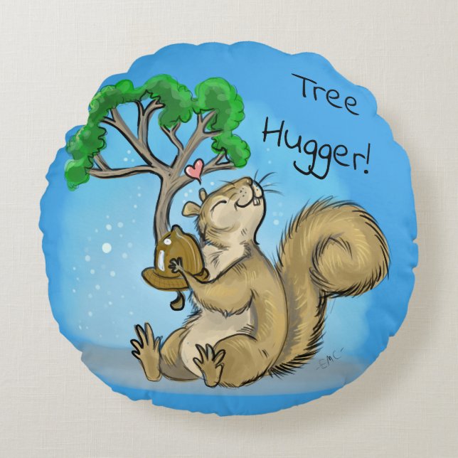 Tree hugger! ekorre rund kudde (Framsidan)