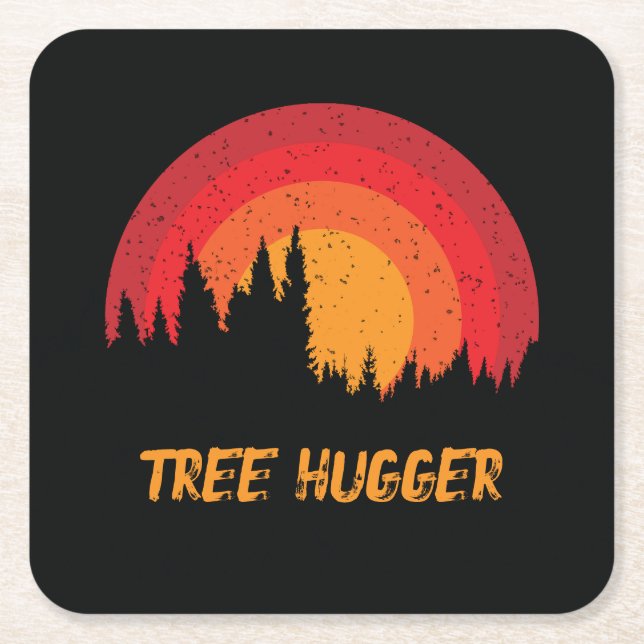 Tree hugger Retro Distress-miljöalist Underlägg Papper Kvadrat (Framsidan)