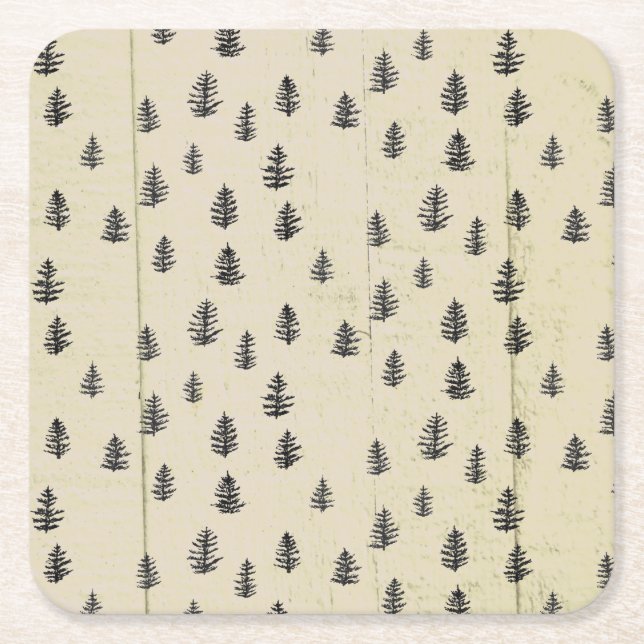 Tree Mountain Illustration Pattern Rustic Underlägg Papper Kvadrat (Framsidan)