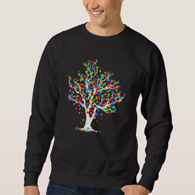 Tree Of Life Autism Awareness Month ASD Supporter Lång Ärmad Tröja (Framsida)