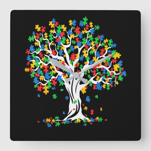 Tree Of Life Autism Awareness Month Fyrkantig Klocka (Framsida)