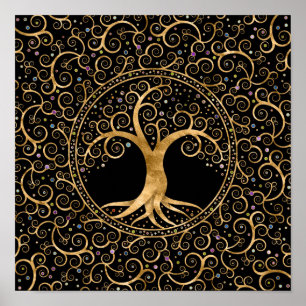 Tree of life Golden Spiral and Gemstones Poster
