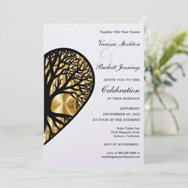 Tree of Life Heart Wedding Invitation Inbjudningar (Stående Fram)