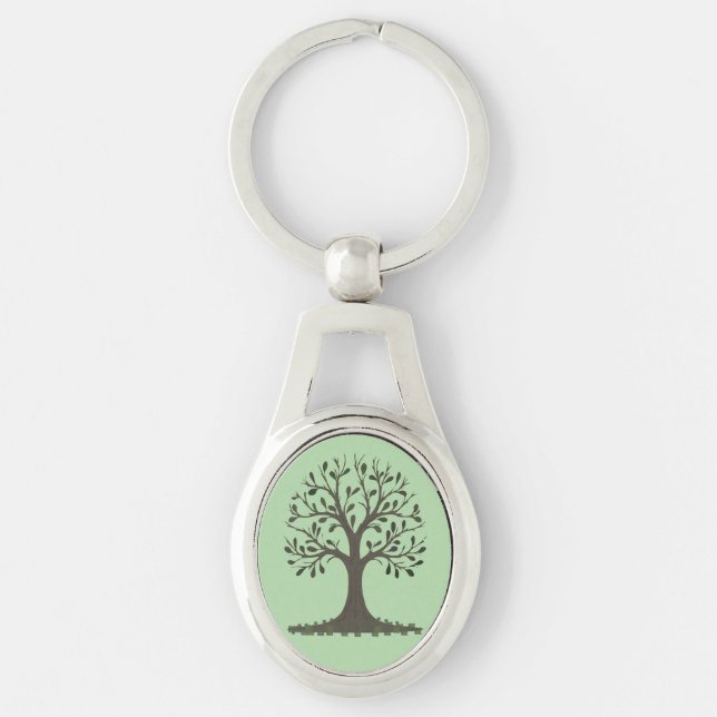 🌳 Tree of Life Metal Keychain Ovalt Silverfärgad Nyckelring (Framsidan)