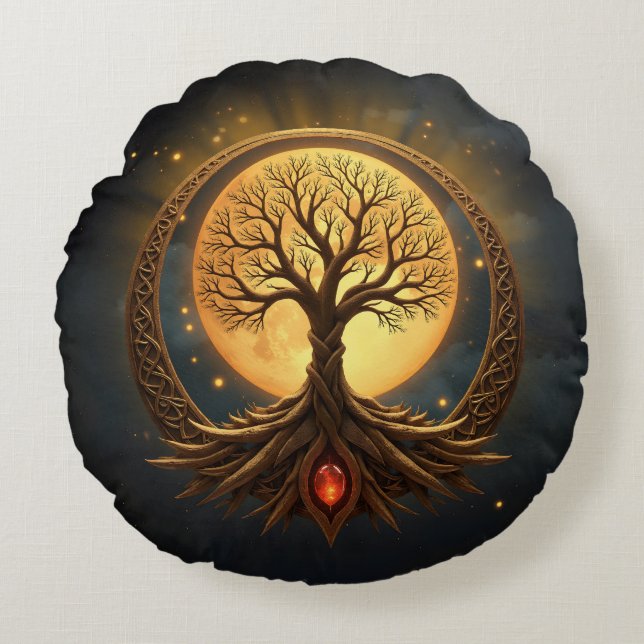 Tree of Life – Moonlit Enlightenment Rund Kudde (Framsidan)