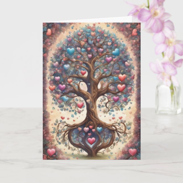Tree of Life Pastel Hearts Valentine's Day Kort (Orkide)