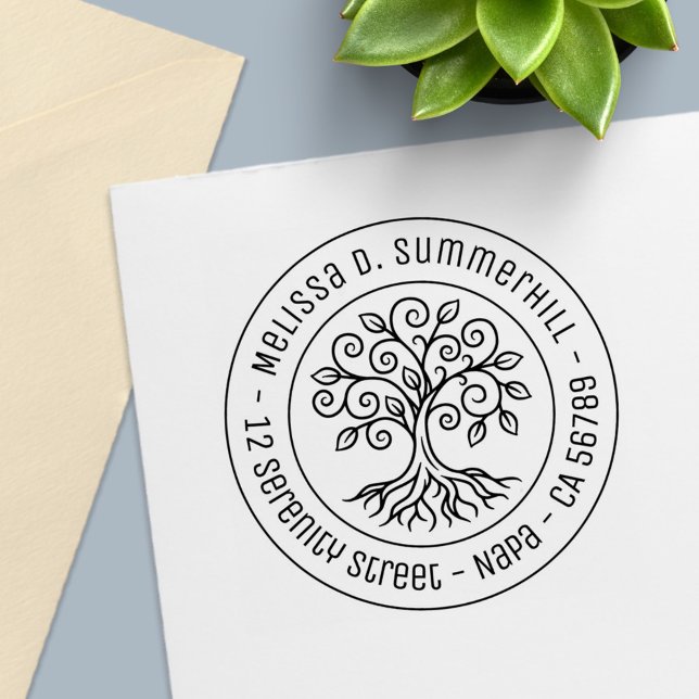 Tree of Life Round Address V2 Självfärgande Stämpel (Skapare uppladdad)
