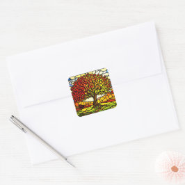 Tree of Life Shattered Glass Mosaic Autumn Colors Fyrkantigt Klistermärke