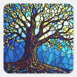 Tree of Life Shattered Glass Mosaic Fyrkantigt Klistermärke