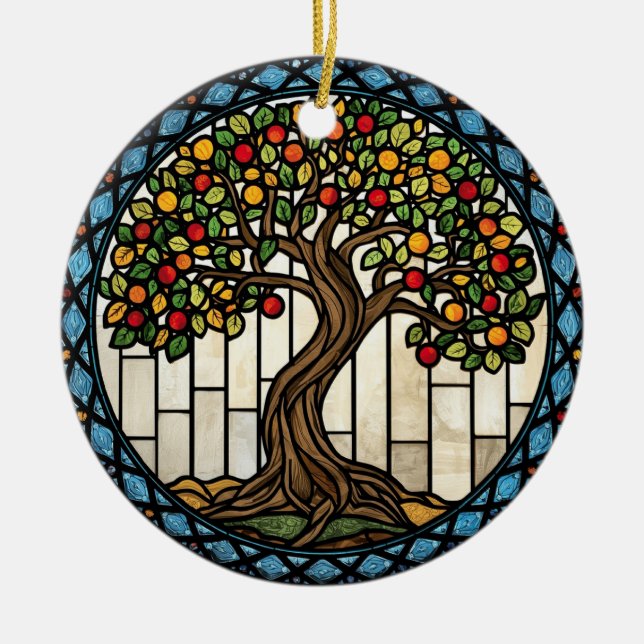 Tree of Life Stained Glass Julgransprydnad Keramik (Framsidan)