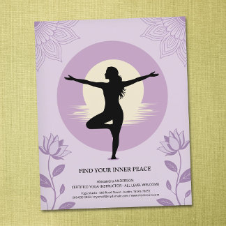 Tree Pose - Yoga Instructor with Lotus Flowers Flygblad