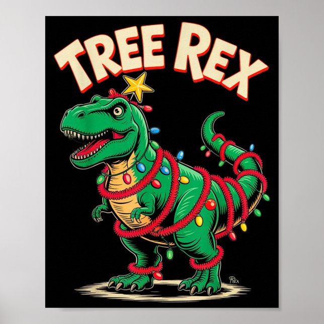 Tree Rex Christmas Costume T-rex Dinosaur Xmas Lig Poster (Framsidan)
