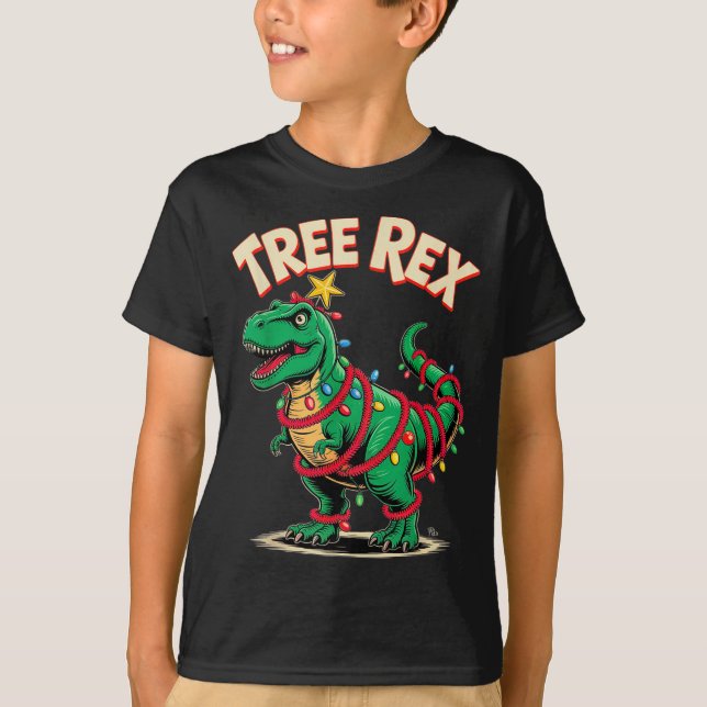 Tree Rex Christmas Costume T-rex Dinosaur Xmas Lig T Shirt (Framsida)