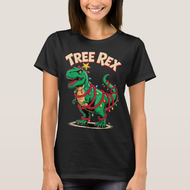 Tree Rex Christmas Costume T-rex Dinosaur Xmas Lig T Shirt (Framsida)