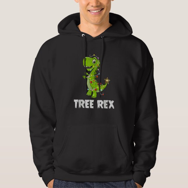 Tree Rex Dinosaur Christmas Costume Xmas Tree Ligh Hoodie (Framsida)