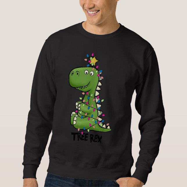 Tree Rex Dinosaur Christmas Costume Xmas Tree Ligh Lång Ärmad Tröja (Framsida)