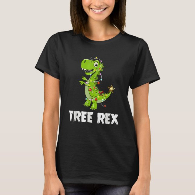 Tree Rex Dinosaur Christmas Costume Xmas Tree Ligh T Shirt (Framsida)