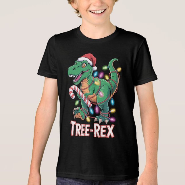 Tree-Rex Dinosaurier - T-Rex mit Lichterkette T Shirt (Framsida)