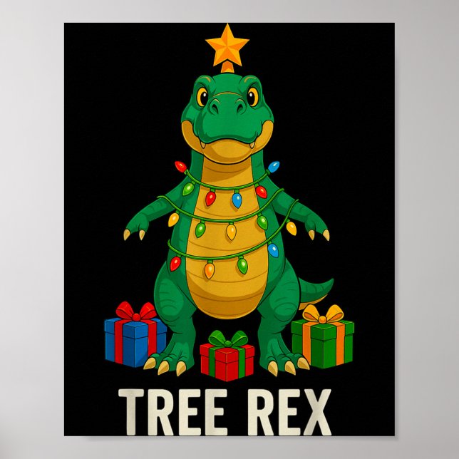 Tree Rex Funny Dinosaur Christmas  Poster (Framsidan)