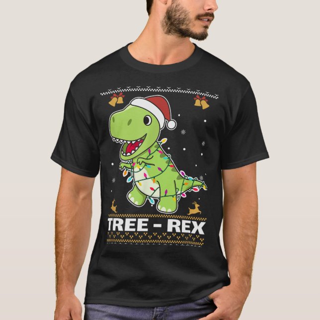Tree Rex Funny Tyrannosaurus Rex Christmas Pun  T Shirt (Framsida)